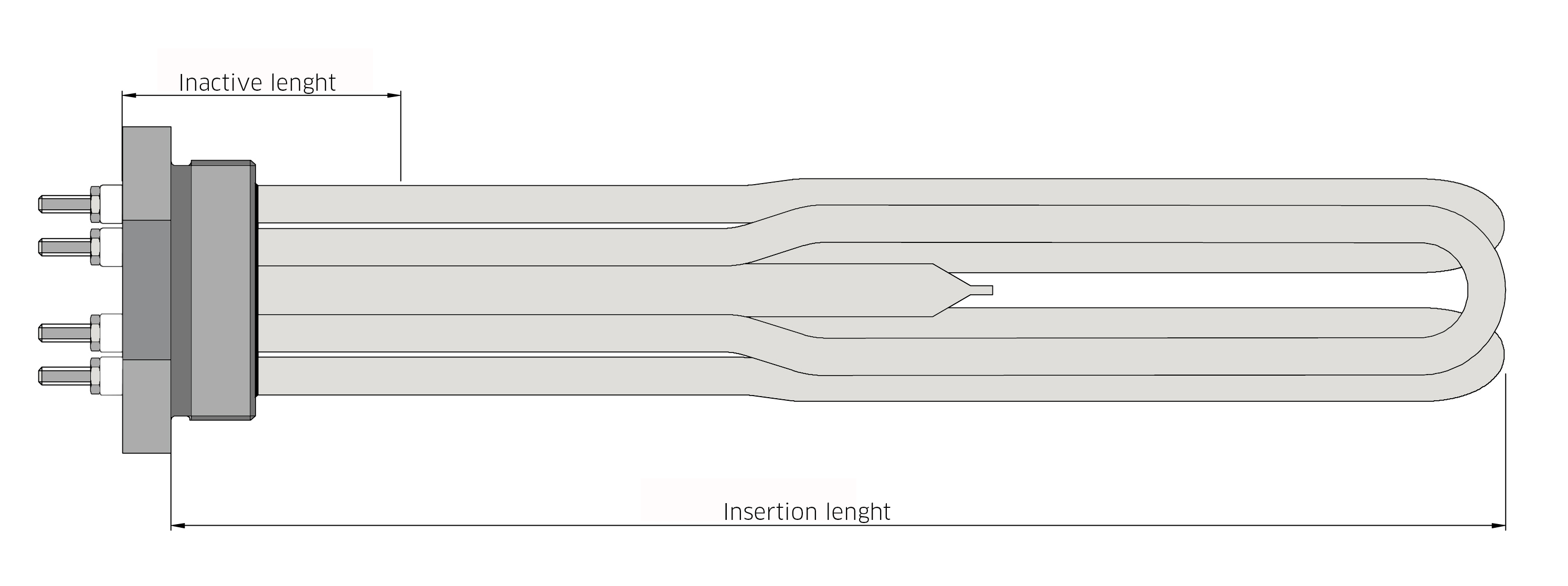 Tubular element in stainless steel with stainless steel plug