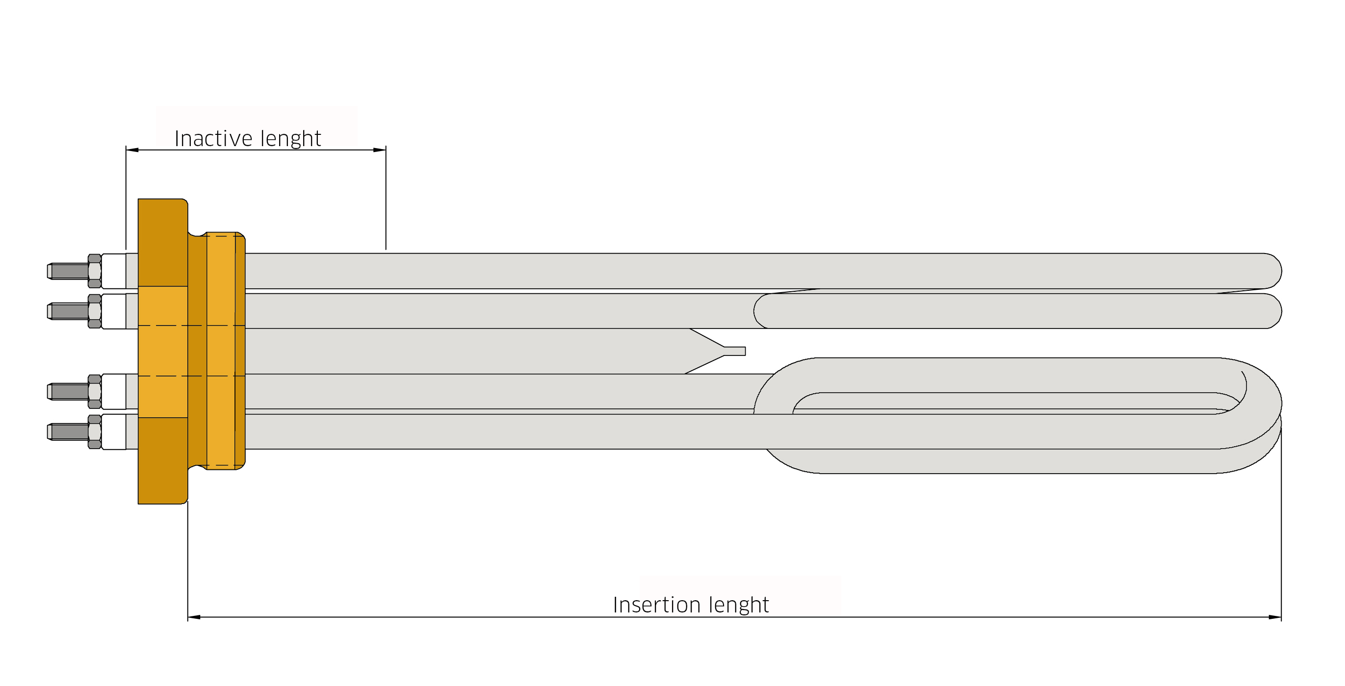 Tubular elements in stainless steel with brass plug